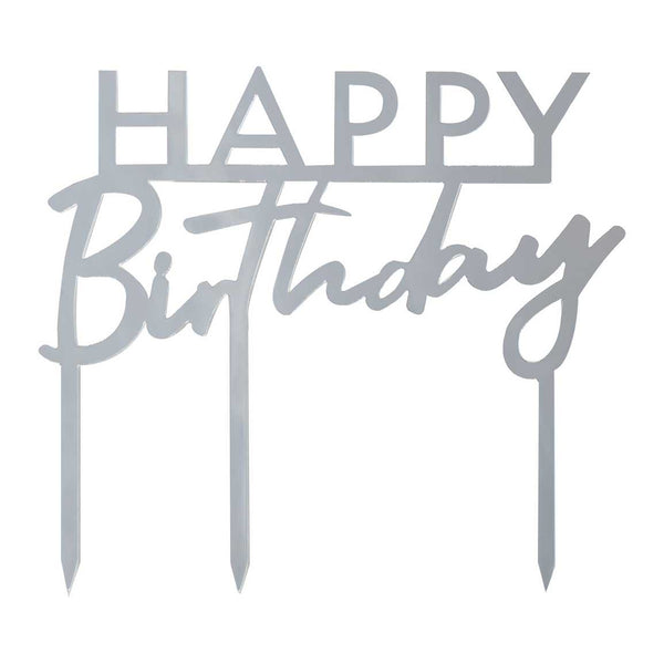 Happy birthday tårtdekoration Caketopper silver