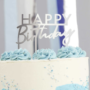 Happy birthday tårtdekoration Caketopper silver