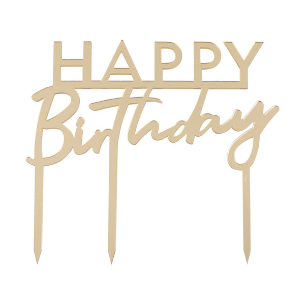 Happy birthday tårtdekoration Caketopper guld