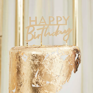 Happy birthday tårtdekoration Caketopper guld