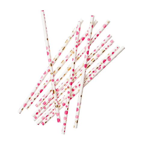 Sugrör rosa/guldiga prickar 24-pack