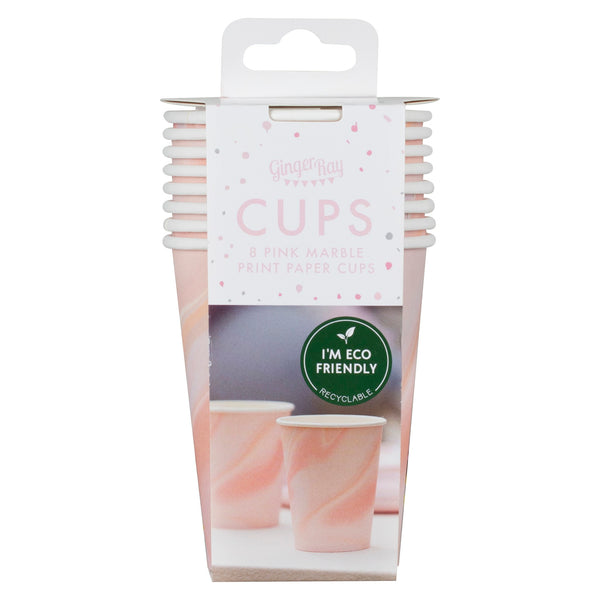 Rosa marmor pappersmugg 8-pack