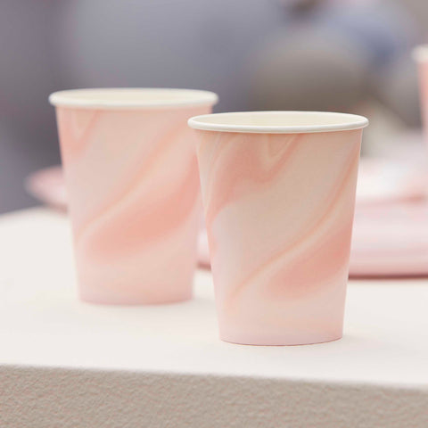 Rosa marmor pappersmugg 8-pack