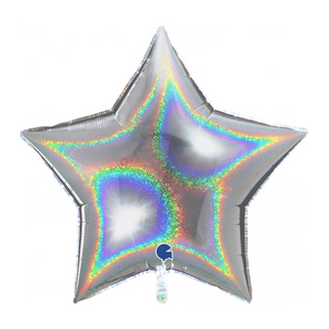 Stjärna folieballong 90cm silver holografisk