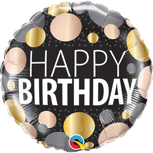 Happy Birthday svart,guld,rosé folieballong 45cm