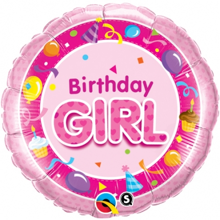Birthday girl rosa folieballong 45cm
