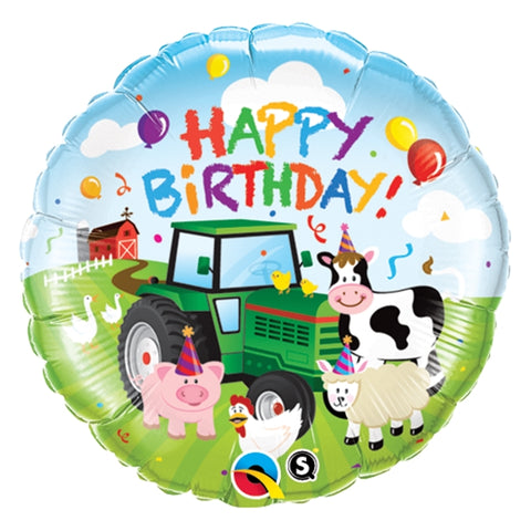 Happy birthday traktor och djur folieballong 45cm