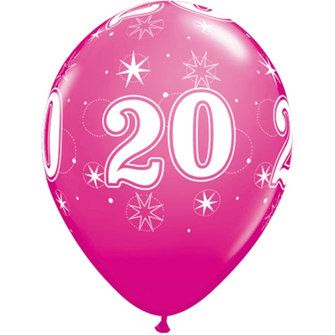 20 år rosa 28cm Latexballong 6-pack