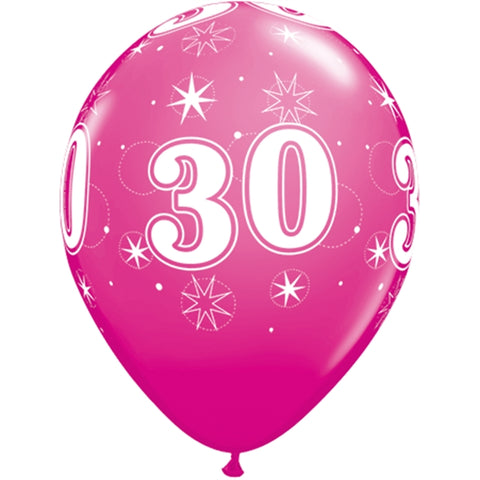 30 år rosa 28cm Latexballong 6-pack