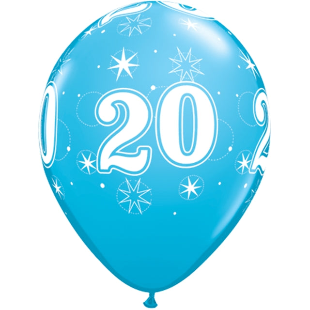 20 år blå 28cm Latexballong 6-pack