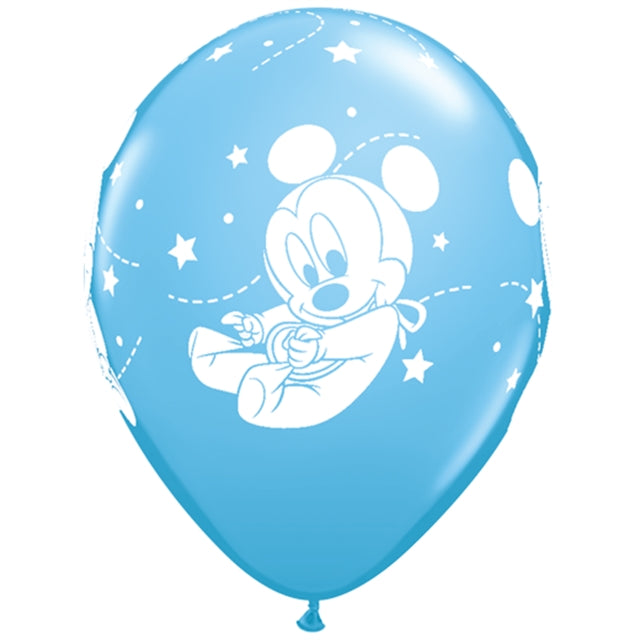 Baby Musse ljusblå 28cm Latexballong 6-pack